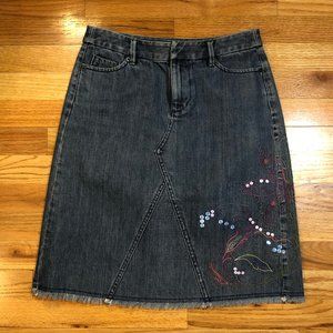 WOMENS KATE HILL BLUE SEQUINED RAW EDGE A-LINE DENIM SKIRTS 4P